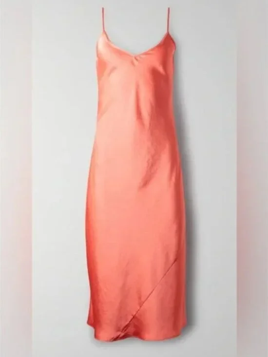Aritzia Wilfred Only Satin Midi Slip Dress Coral Pink Size Medium - Picture 2 of 7